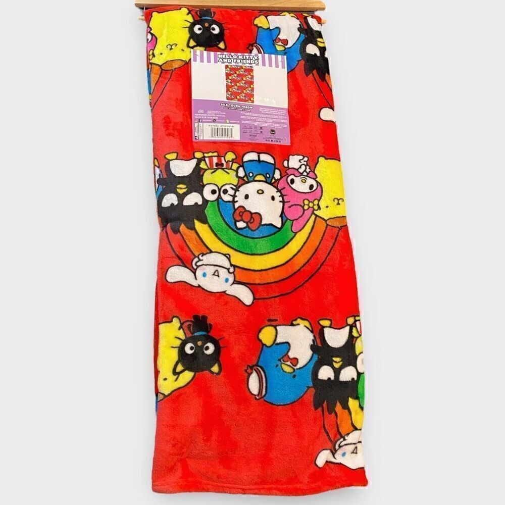 Hello Kitty And Friends Rainbow Silk Touch Pink Throw Blanket 50" x 70" New (b)